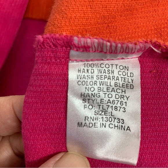 UMGEE Size L Colorblock Pink Orange Corduroy Shacket Shirt Jacket - Picture 11 of 12